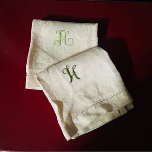 Vintage Linen 1940s H Monogrammed Tea Towels for Bathroom/Kitchen/Guest Room